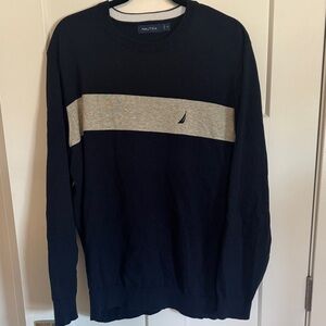 Nautica Men's Navy and Gray Crewneck Sweater